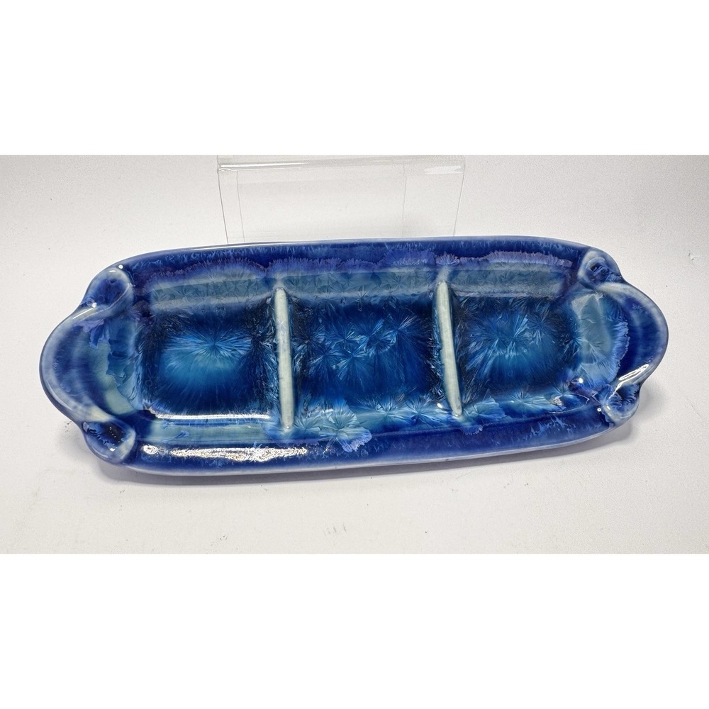 Edgecomb Pottery Studio Piece - Divided Tray Crystalline Glaze 11x4 Signed